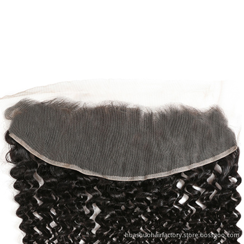 huashuo Highest Discounts From Ear To Ear Bleached Knots Factory Directly Unprocessed Virgin Brazilian Hair Jerry Curl Frontal